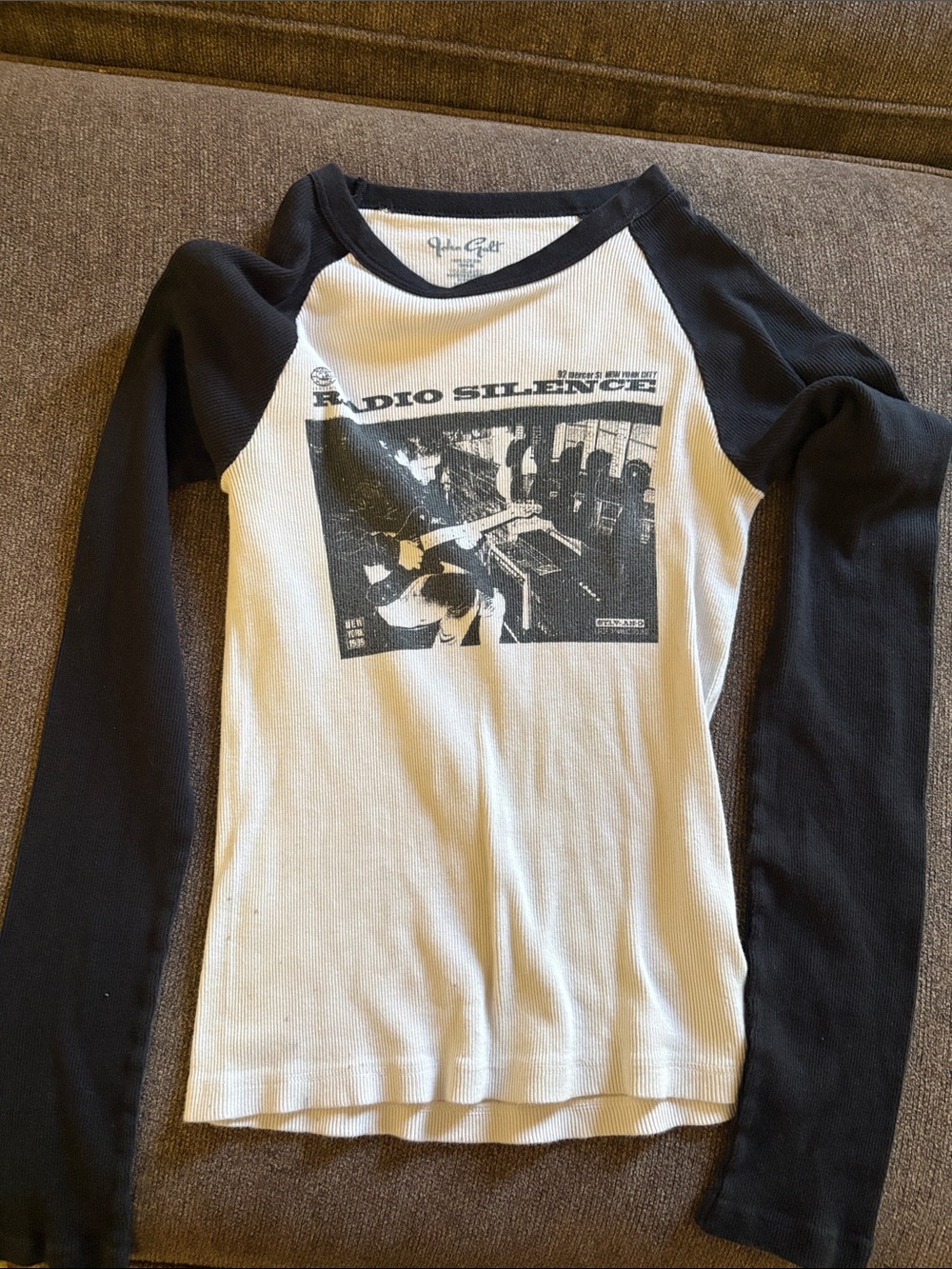 Brandy Melville Black & White 'Radio Silence' Raglan Long Sleeve Tee